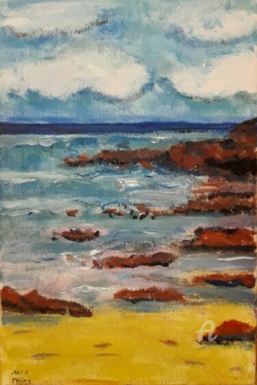 Pintura intitulada "Paisaje marino roco…" por Axel Frías, Obras de arte originais, Óleo Montado em Painel de madeira