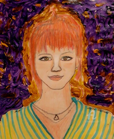Картина под названием "Retrato de Hayley W…" - Axel Frías, Подлинное произведение искусства, Карандаш Установлен на Стекло