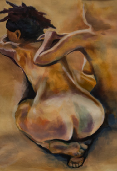 Painting titled "Back Nude" by Axel Jung, Original Artwork, Oil