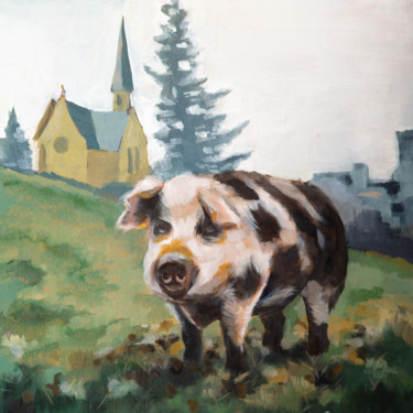 Peinture intitulée "Pig in Taunus" par Axel Jung, Œuvre d'art originale, Huile