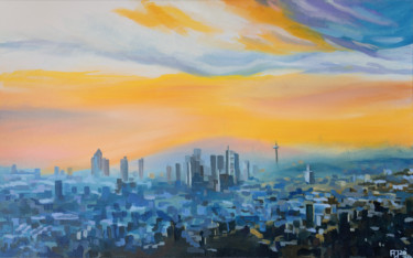 Painting titled "Skyline Frankfurt" by Axel Jung, Original Artwork, Oil