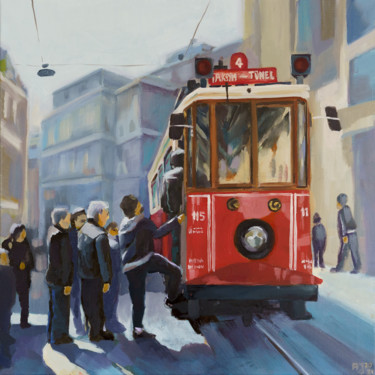 Malerei mit dem Titel "Taksim Tramvay" von Axel Jung, Original-Kunstwerk, Öl