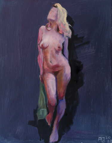 Painting titled "Pinup Akt Darya I" by Axel Jung, Original Artwork, Oil Mounted on Wood Stretcher frame