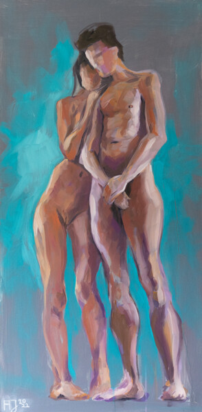 Painting titled "Mann und Frau" by Axel Jung, Original Artwork, Oil Mounted on Wood Stretcher frame