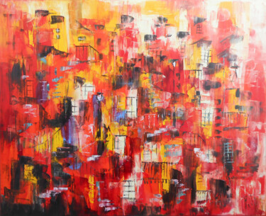 Peinture intitulée "La Cité Rouge" par Axelle Bosler, Œuvre d'art originale, Huile Monté sur Châssis en bois