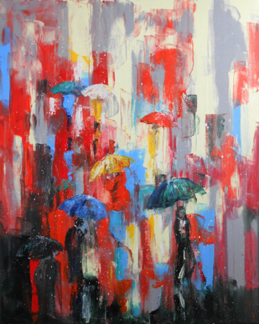 Painting titled "Pluie de Mars" by Axelle Bosler, Original Artwork, Oil Mounted on Wood Stretcher frame