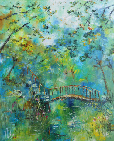 Painting titled "La Passerelle des S…" by Axelle Bosler, Original Artwork, Oil Mounted on Wood Stretcher frame
