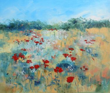 Malerei mit dem Titel "Coquelicots en fin…" von Axelle Bosler, Original-Kunstwerk, Öl Auf Keilrahmen aus Holz montiert