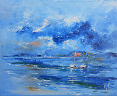 Painting titled "Lueurs en bord de m…" by Axelle Bosler, Original Artwork, Oil Mounted on Wood Stretcher frame