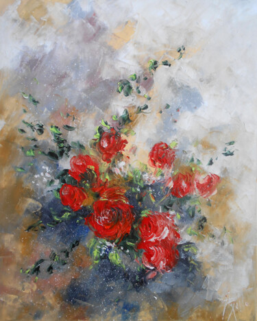 Painting titled "Les Roses de l'Amour" by Axelle Bosler, Original Artwork, Oil Mounted on Wood Stretcher frame