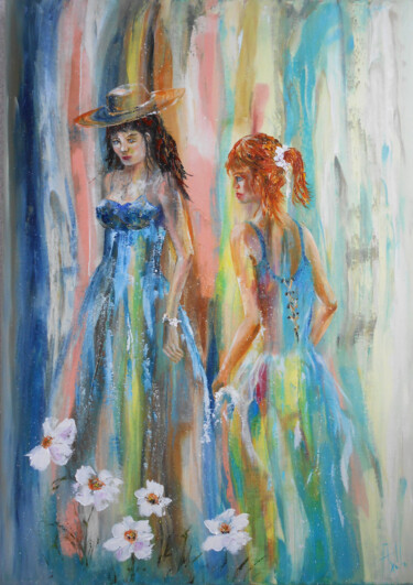 Painting titled "Les Filles de la cô…" by Axelle Bosler, Original Artwork, Oil Mounted on Wood Stretcher frame