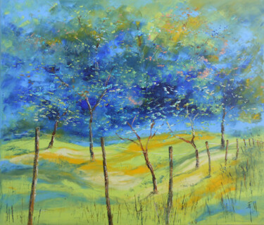 Painting titled "Paysage de Lorraine" by Axelle Bosler, Original Artwork, Oil Mounted on Wood Stretcher frame