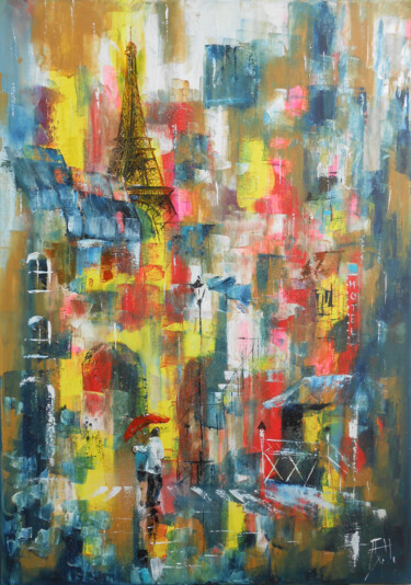 Pintura titulada "Un Soir de pluie à…" por Axelle Bosler, Obra de arte original, Oleo Montado en Bastidor de camilla de made…