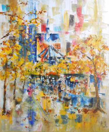 Картина под названием "Paris, Quai de Seine" - Axelle Bosler, Подлинное произведение искусства, Масло Установлен на Деревянн…