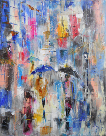 Pittura intitolato "50 Nuances de pluies" da Axelle Bosler, Opera d'arte originale, Olio Montato su Telaio per barella in le…