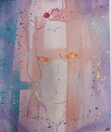 Ζωγραφική με τίτλο "Friandise" από Axelle Chardon, Αυθεντικά έργα τέχνης, Ακρυλικό Τοποθετήθηκε στο Ξύλινο φορείο σκελετό