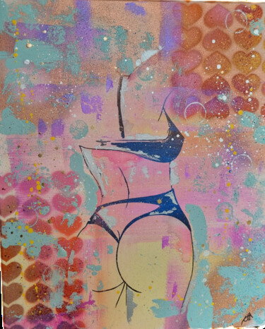 Painting titled "Oh mon coeur!" by Axelle Chardon, Original Artwork, Acrylic Mounted on Wood Stretcher frame