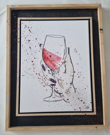 Ζωγραφική με τίτλο "Wine not" από Axelle Chardon, Αυθεντικά έργα τέχνης, Ακρυλικό Τοποθετήθηκε στο Ξύλινο φορείο σκελετό