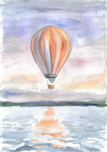 Painting titled "Aerostat" by Axinya Abramova, Original Artwork, Watercolor