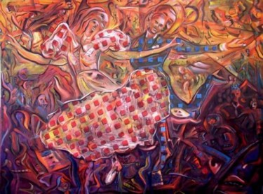 Painting titled "El baile en la plaz…" by Geoffrey Cervantes/Axis, Original Artwork, Oil
