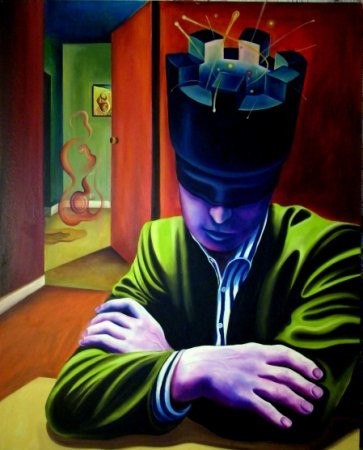 Painting titled "Man wearing a Strip…" by Geoffrey Cervantes/Axis, Original Artwork, Oil