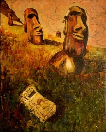 Painting titled "Easter Island...JOY." by Geoffrey Cervantes/Axis, Original Artwork, Oil