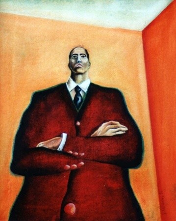 Painting titled "Self portrait weari…" by Geoffrey Cervantes/Axis, Original Artwork, Oil