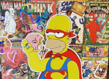 Картина под названием "Super Homer" - Sayam, Подлинное произведение искусства, Акрил Установлен на Деревянная рама для носил…