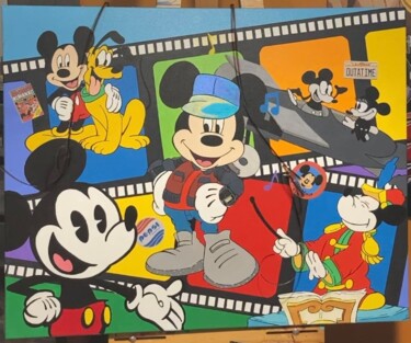 Schilderij getiteld "Mickey back to the…" door Sayam, Origineel Kunstwerk, Acryl Gemonteerd op Frame voor houten brancard