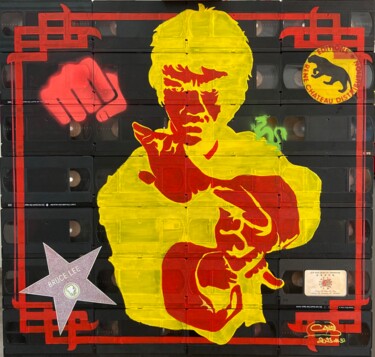 Painting titled "Tribute to Bruce Lee" by Sayam, Original Artwork, Acrylic Mounted on Wood Panel
