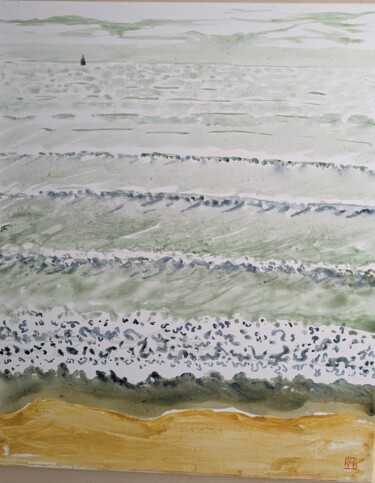 Painting titled "La vague à Bétahon" by Ayako Guerin, Original Artwork, Acrylic Mounted on Wood Stretcher frame