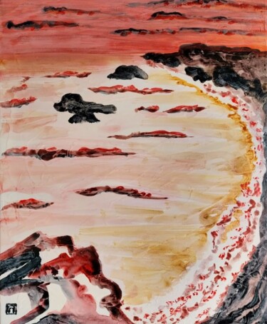 Pittura intitolato "un soir sur la plag…" da Ayako Guerin, Opera d'arte originale, Acrilico Montato su Telaio per barella in…