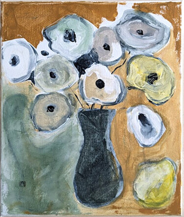 Malerei mit dem Titel "fleurs dans un pot" von Ayako Guerin, Original-Kunstwerk, Acryl Auf Keilrahmen aus Holz montiert
