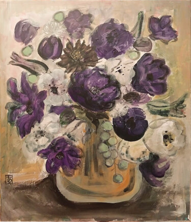 Painting titled "Bouquet velvet velo…" by Ayako Guerin, Original Artwork, Acrylic Mounted on Wood Stretcher frame