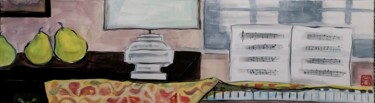 Картина под названием "Piano et 3 poires" - Ayako Guerin, Подлинное произведение искусства, Акрил Установлен на Деревянная р…