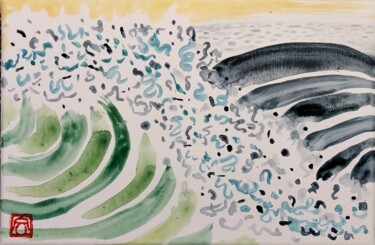 Painting titled "Vagues de Betahon" by Ayako Guerin, Original Artwork, Acrylic Mounted on Wood Stretcher frame