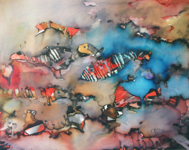 Pittura intitolato "Fishes" da Aydin Baykara, Opera d'arte originale, Acquarello