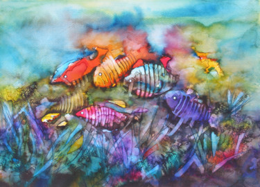 Pintura titulada "Under the sea" por Aydin Baykara, Obra de arte original, Acuarela