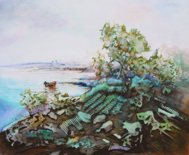 Painting titled "Near the shore" by Aydin Baykara, Original Artwork, Watercolor