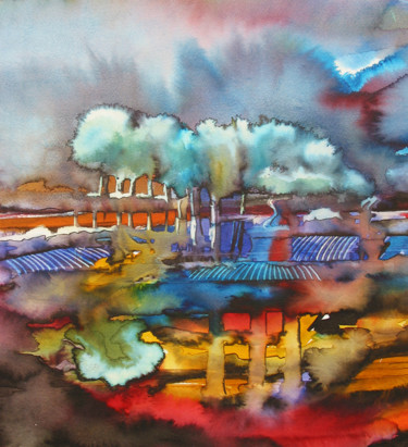 Painting titled "Absract landscape 6" by Aydin Baykara, Original Artwork, Watercolor