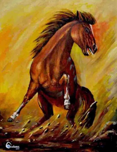 Malerei mit dem Titel "by horse" von Aydın Bostancı, Original-Kunstwerk, Acryl