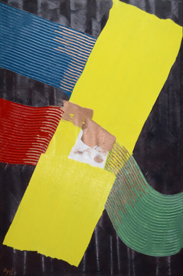 Peinture intitulée "Diagonale jaune" par Ayel, Œuvre d'art originale, Acrylique Monté sur Châssis en bois