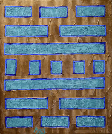 Schilderij getiteld "Plaquettes turquoise" door Ayel, Origineel Kunstwerk, Acryl Gemonteerd op Frame voor houten brancard
