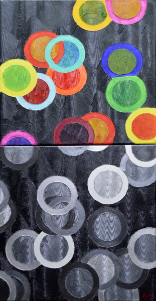 Painting titled "Bulles (diptyque)" by Ayel, Original Artwork, Acrylic Mounted on Wood Stretcher frame