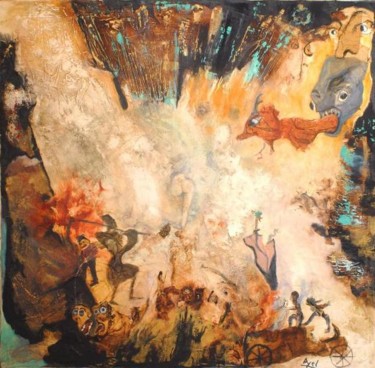 Peinture intitulée "Tranche de vie" par Ayel, Œuvre d'art originale, Acrylique Monté sur Châssis en bois