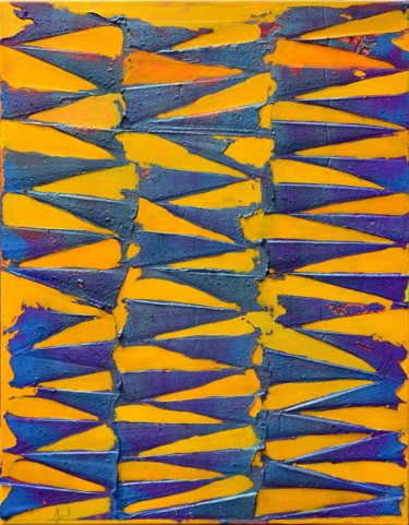Peinture intitulée "jeu de triangles" par Ayel, Œuvre d'art originale, Huile Monté sur Châssis en bois