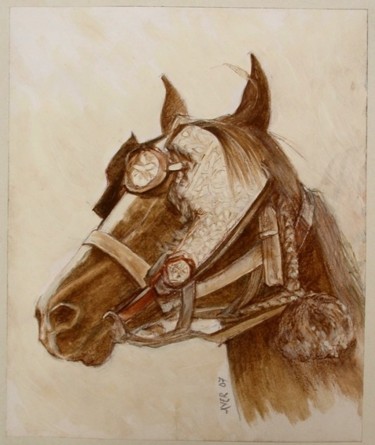 Painting titled "Tête de cheval" by Ayer, Original Artwork