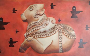 Malerei mit dem Titel "Nandi A Meditative…" von Ayesha Jilkar, Original-Kunstwerk, Öl