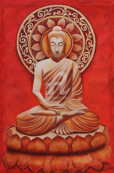 Pintura intitulada "Meditating Buddha" por Ayesha Jilkar, Obras de arte originais, Óleo