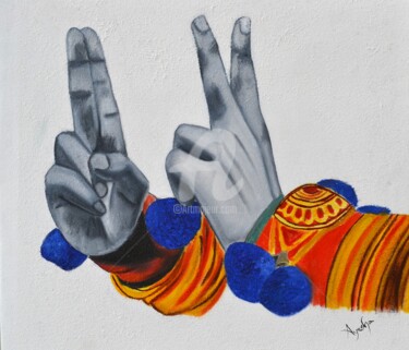 Картина под названием "Kathakali Hasta Mud…" - Ayesha Jilkar, Подлинное произведение искусства, Масло